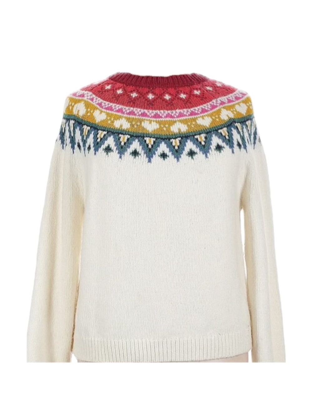 Marine Layer Cream Fair Isle Crew Sweater with Pink and Mustard Yoke
